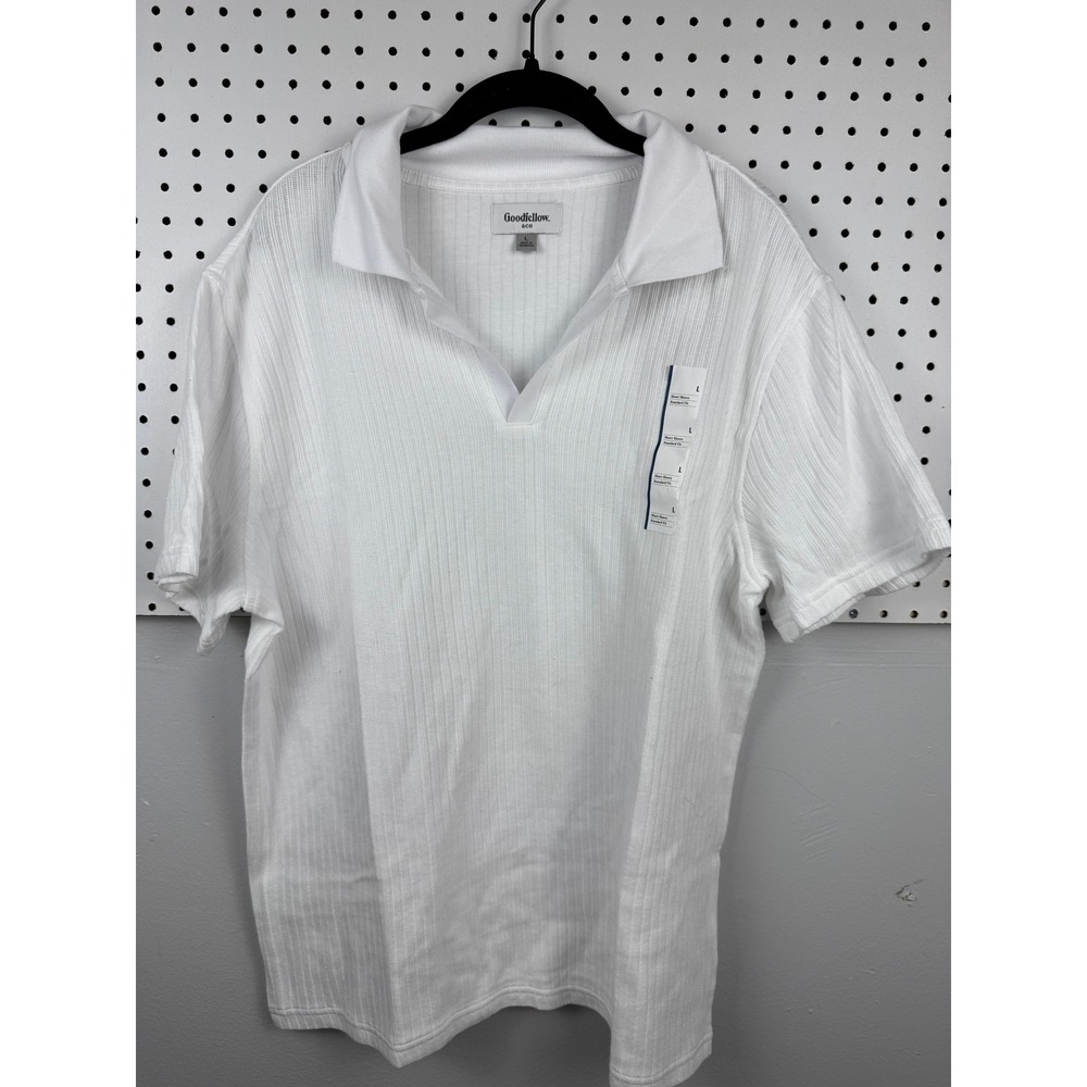 Goodfellow & Co Mens White Ribbed Short Sleeve Polo Shirt Large NWT AD-783
